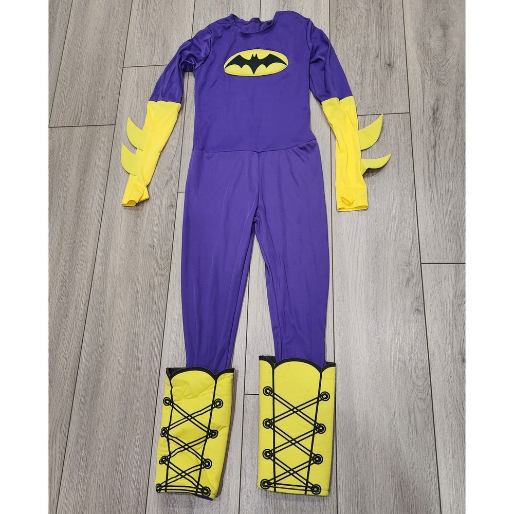 DC Super Hero Girls Batgirl Costume Purple Yellow Jumpsuit Kids M 8-10 Halloween